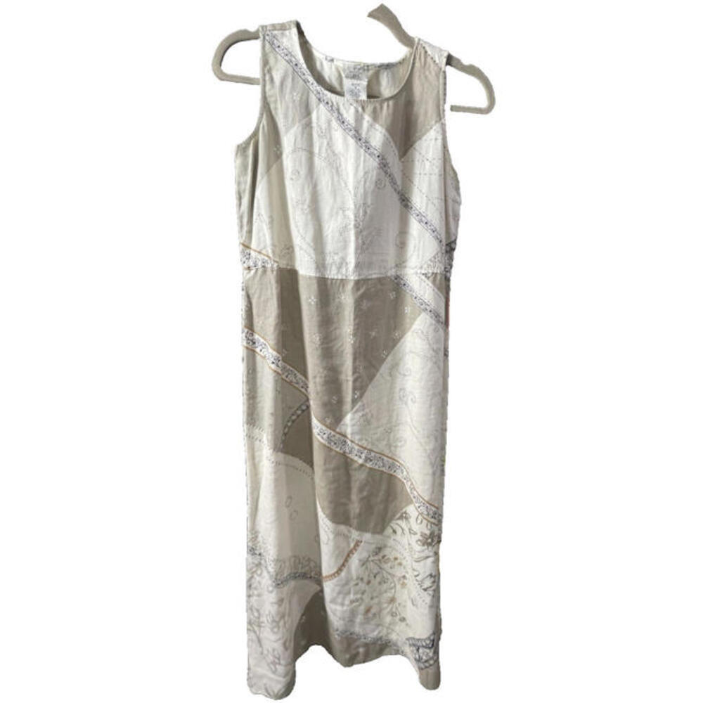 Outfit JPR 100% Linen Beige/Ivory Maxi Dress Sz Small Petite Beach Travel Casual
